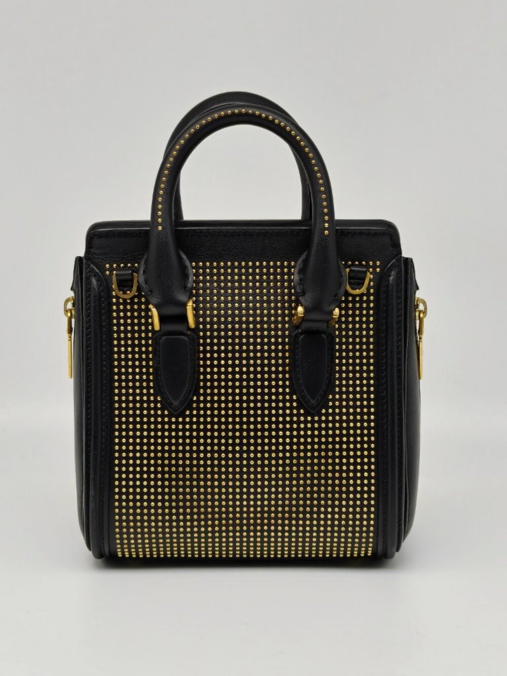 Alexander McQueen Studded Leather Mini Tote Bag Black Gold Crossbody - Picture 14 of 16